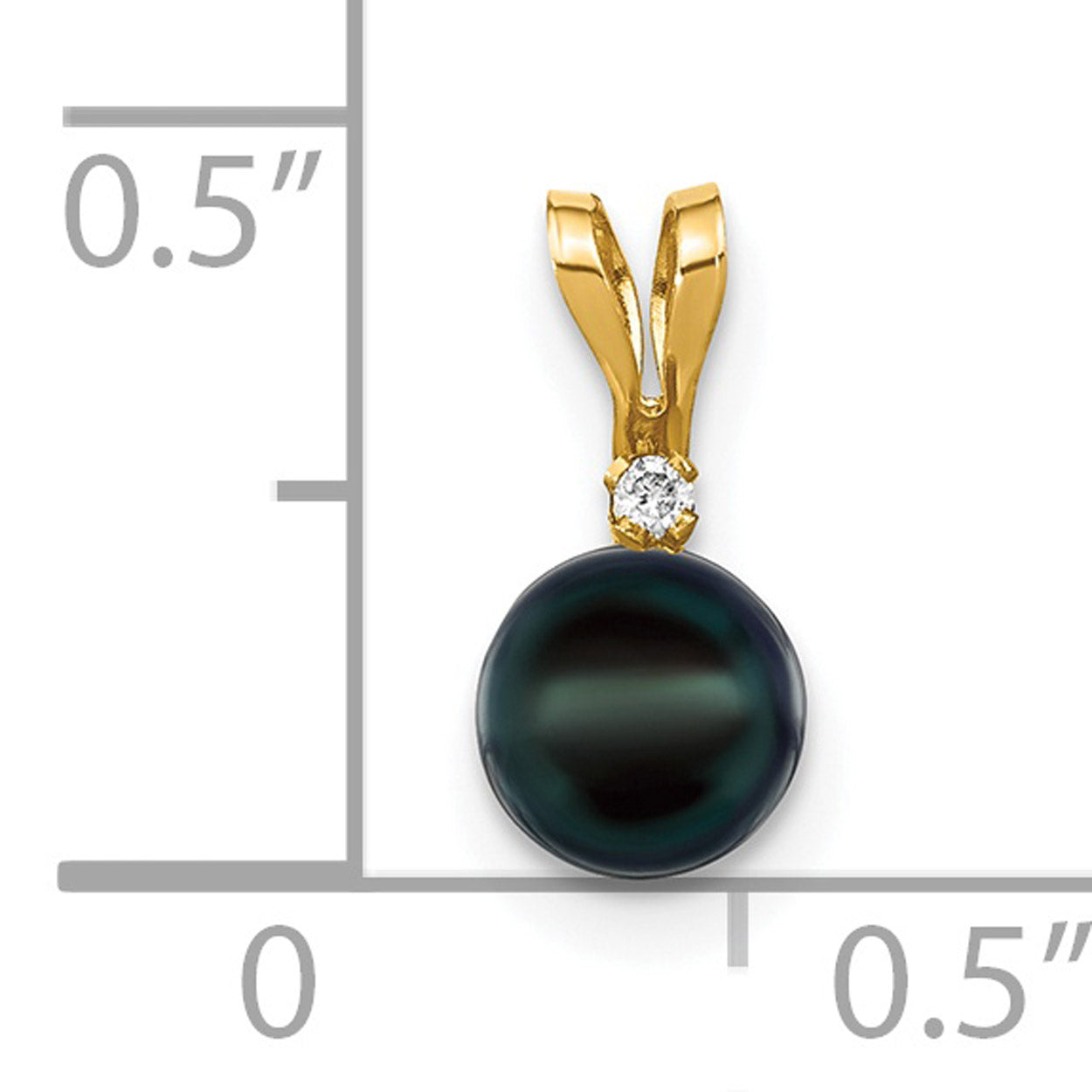 14K Yellow Gold Black Akoya Cultured Pearl Diamond Pendant Charm with Rope Chain Necklace 20'' C533