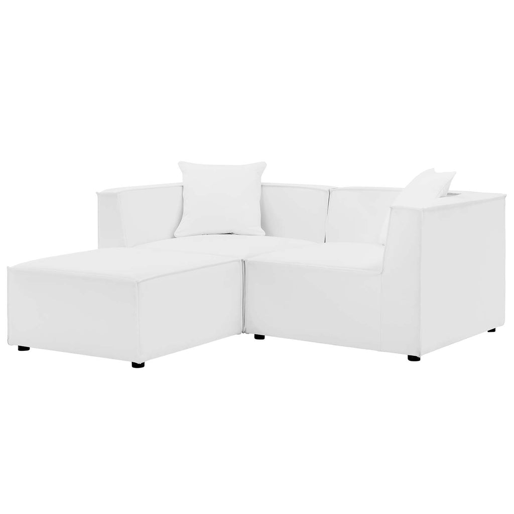 White Fabric Outdoor Loveseat Chaise Sofa R71276