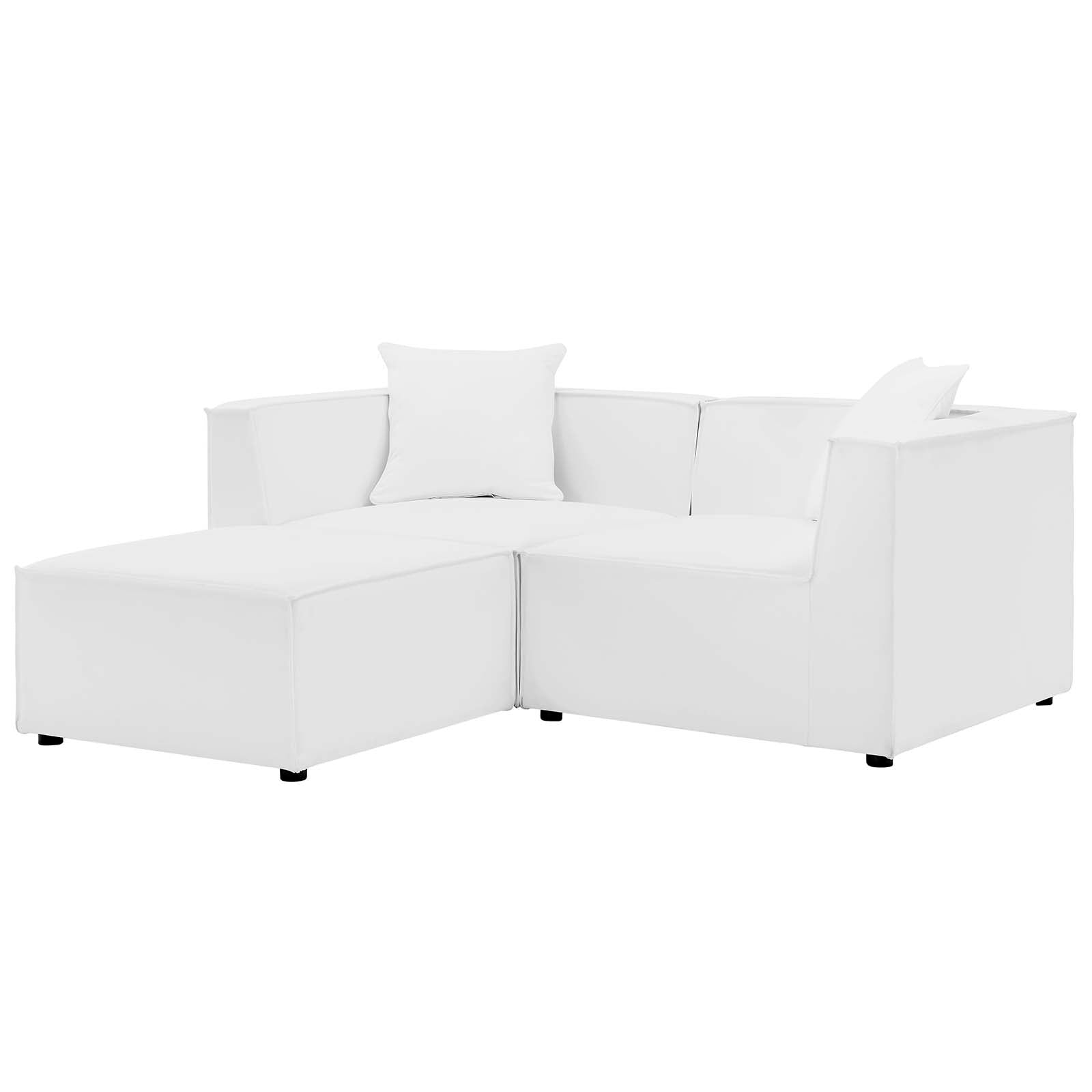 White Fabric Outdoor Loveseat Chaise Sofa R71276