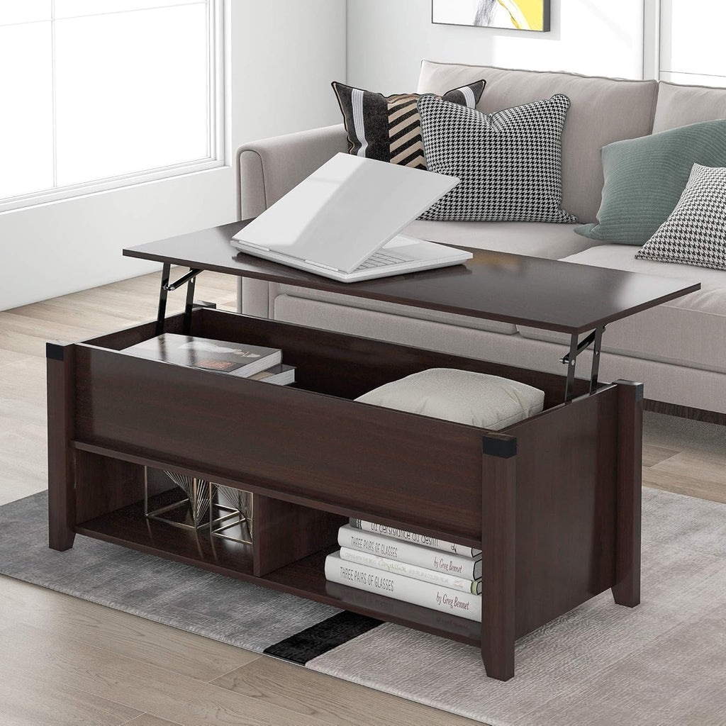 Wood Coffee Table with Drawer and Storage Shelf, Caster Wheels, Retro, Espresso G57574