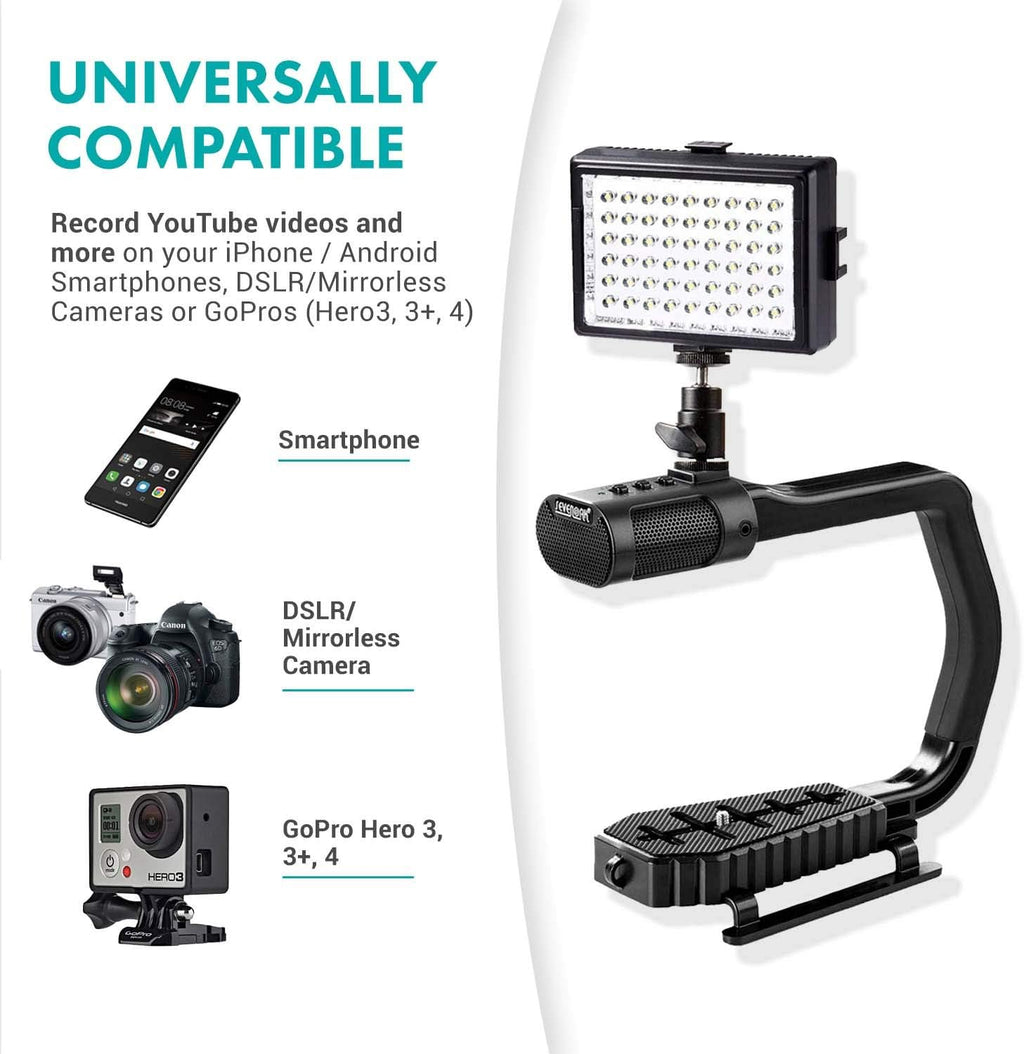 U Grip Handle with Built-in Stereo Microphone, LED Light, and Camera Accessories S146