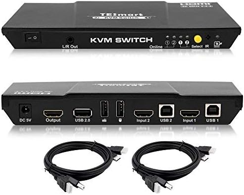 HDMI 4K@60Hz 2x1 KVM Switch with 2 Pcs 5ft KVM Cables (Black) C4635