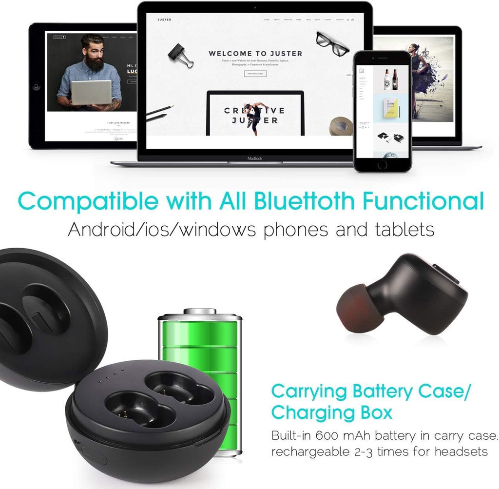 IP68 Waterproof Wireless Bluetooth 5.0 Earbuds with Wireless Charging Case, Pack of 2 X98009