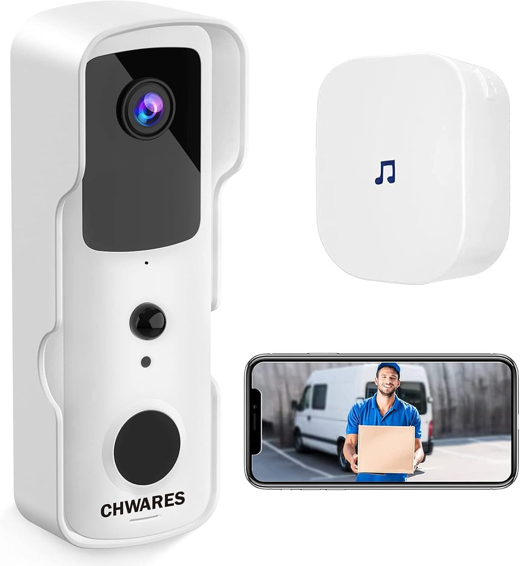 White Video Doorbell Camera Wireless WiFi 1080P HD Night Vision 2-Way Talk Motion Detection L3135