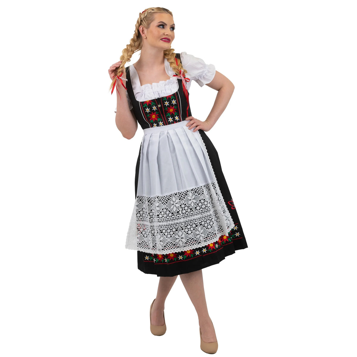 Black Cotton 3 Piece Dirndl Dress J7511