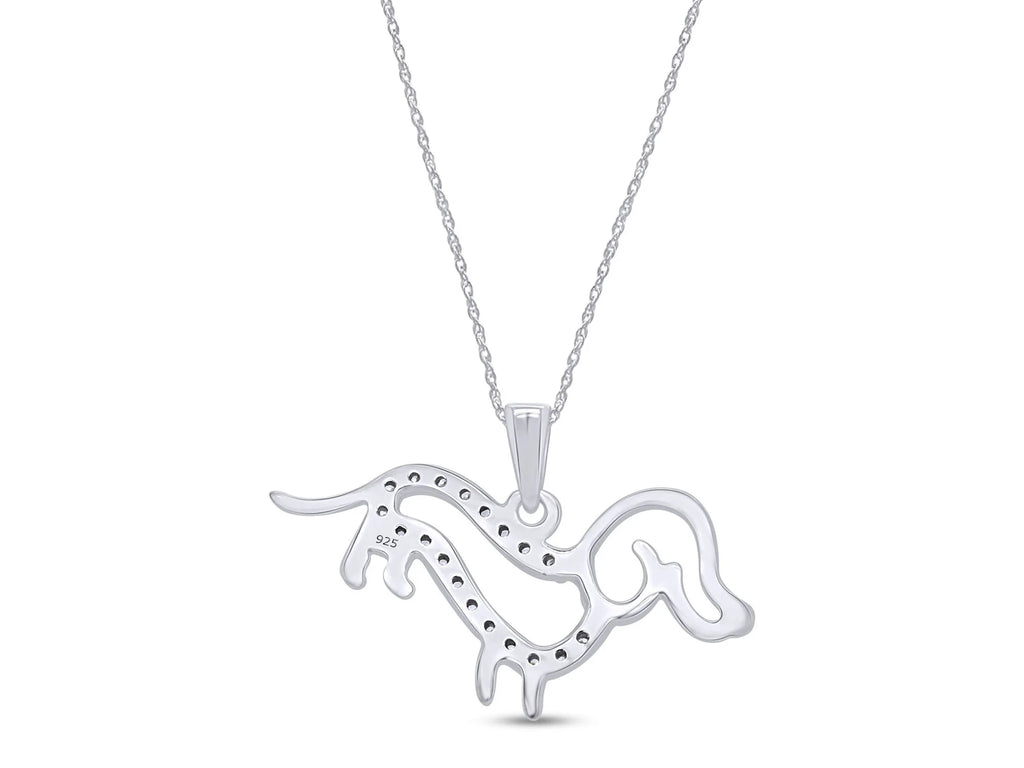 White Cubic Zirconia Dachshund Dog Pendant Necklace in 14k White Gold Over Sterling Silver with 18" Silver Chain Y3122
