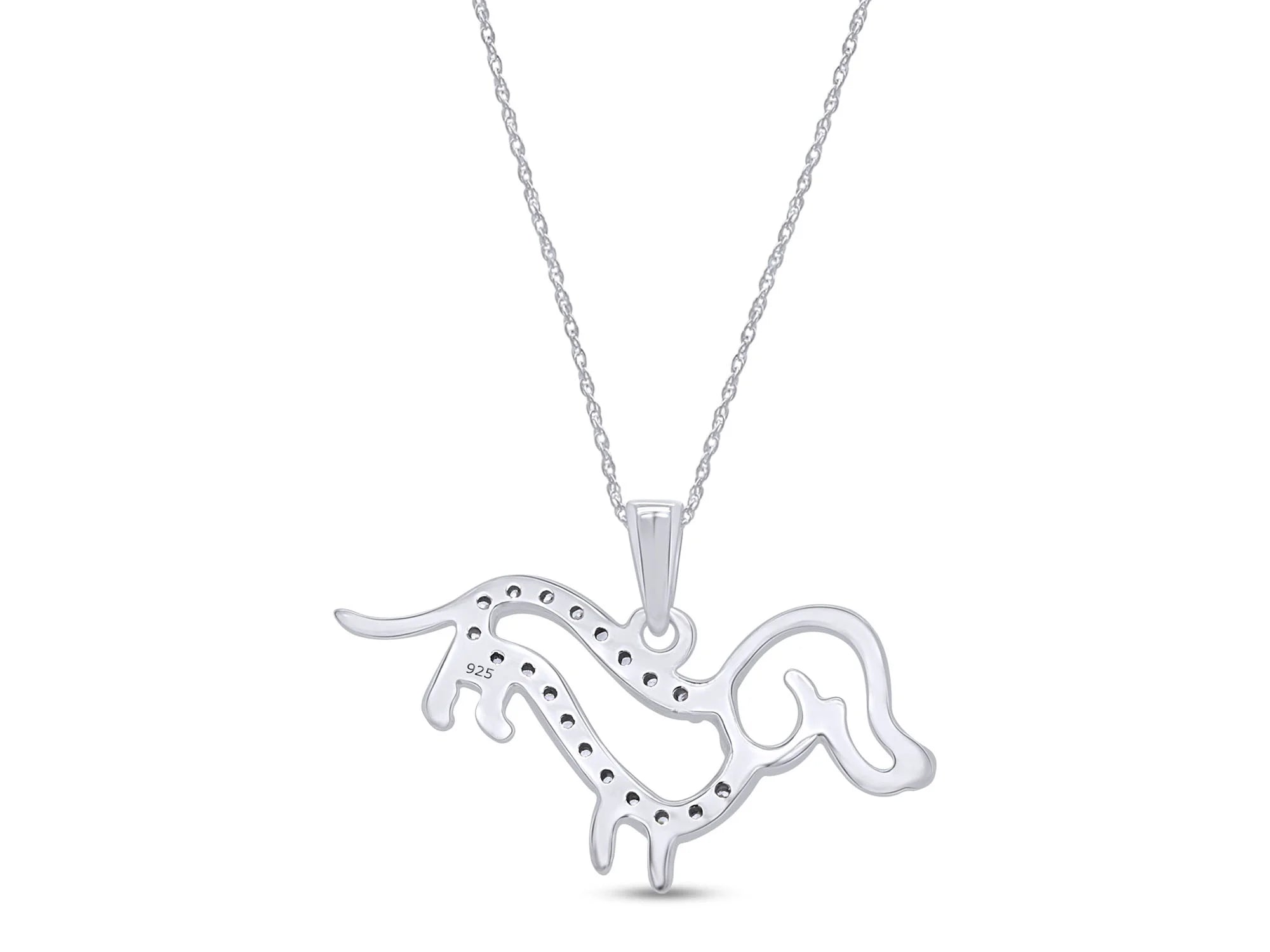 White Cubic Zirconia Dachshund Dog Pendant Necklace in 14k White Gold Over Sterling Silver with 18" Silver Chain Y3122