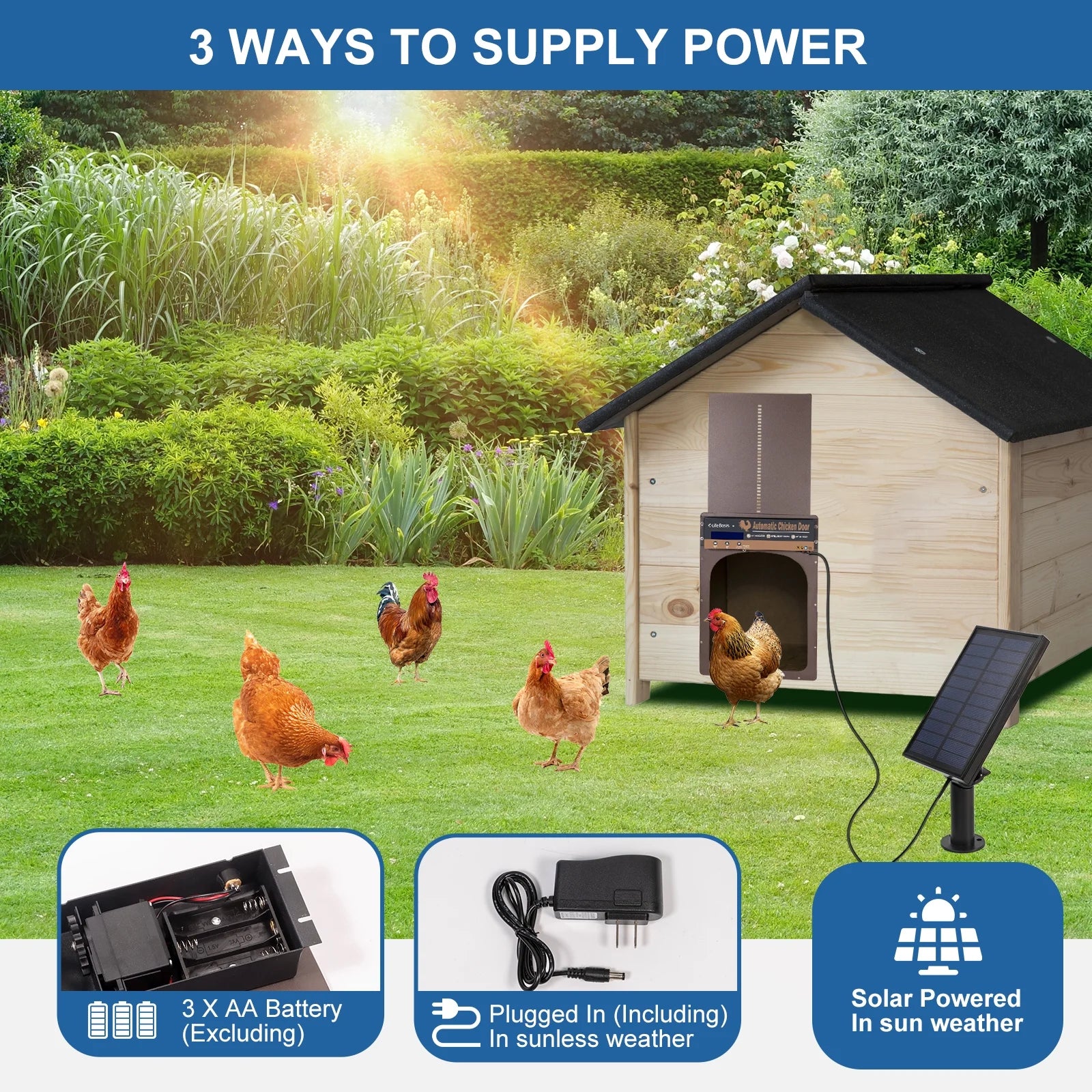 Solar Powered Automatic Chicken Coop Door with Remote Control N84070