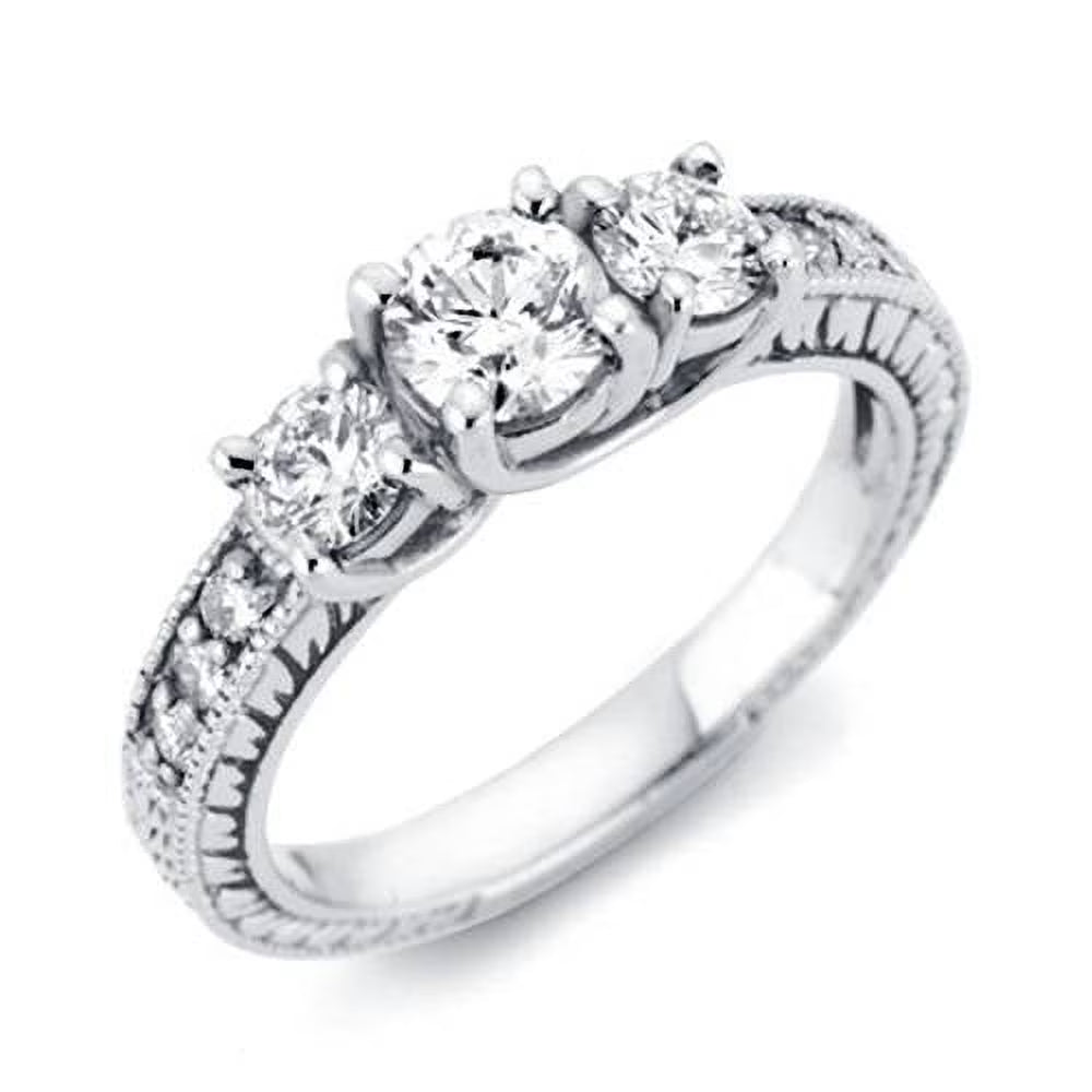 14K White Gold Three Stone Diamond Engagement Ring B97047