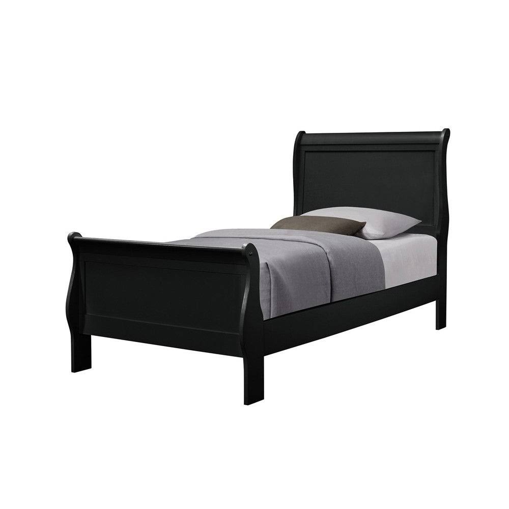 Black Wooden Twin Bed with Sleigh Paneled Headboard N79491