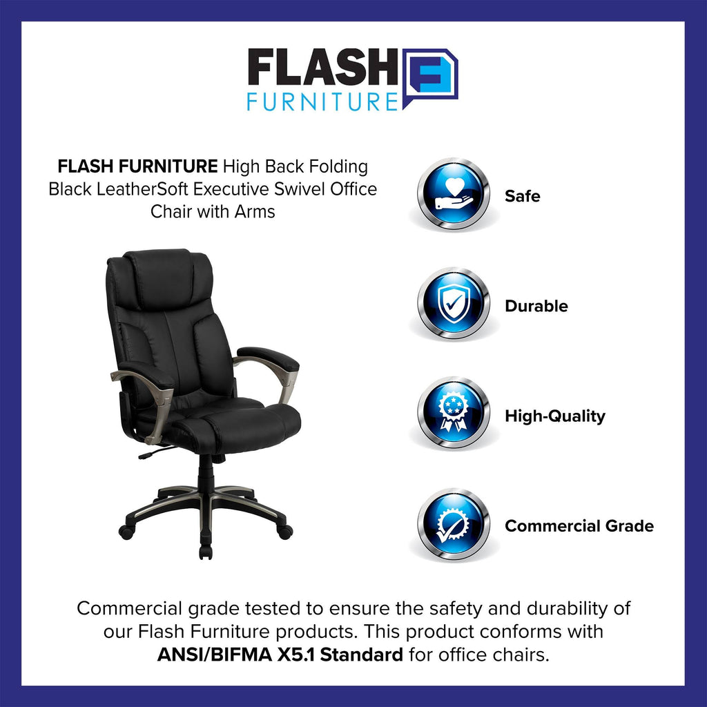 High Back Folding Black Leather Executive Swivel Office Chair N7950