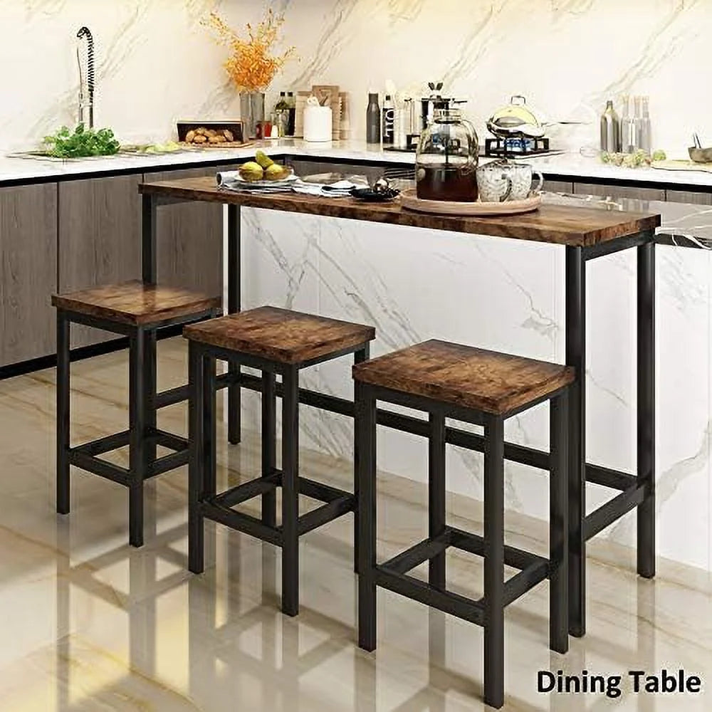 4-Piece Counter Height Dining Table Set with 2 Drawers and 3 Leather Padded Stools U35044