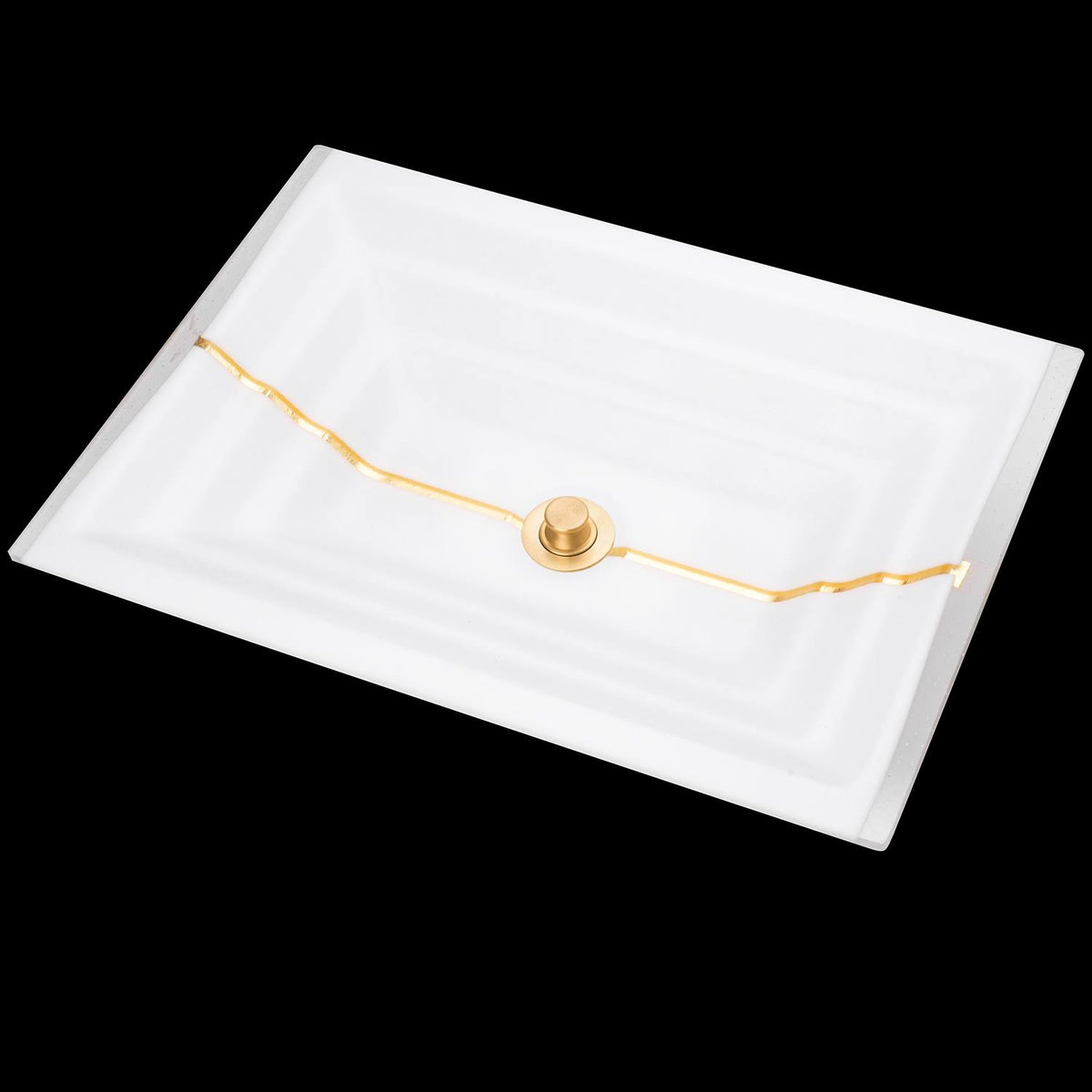 White Glass Rectangular Sink with Copper Accent S856
