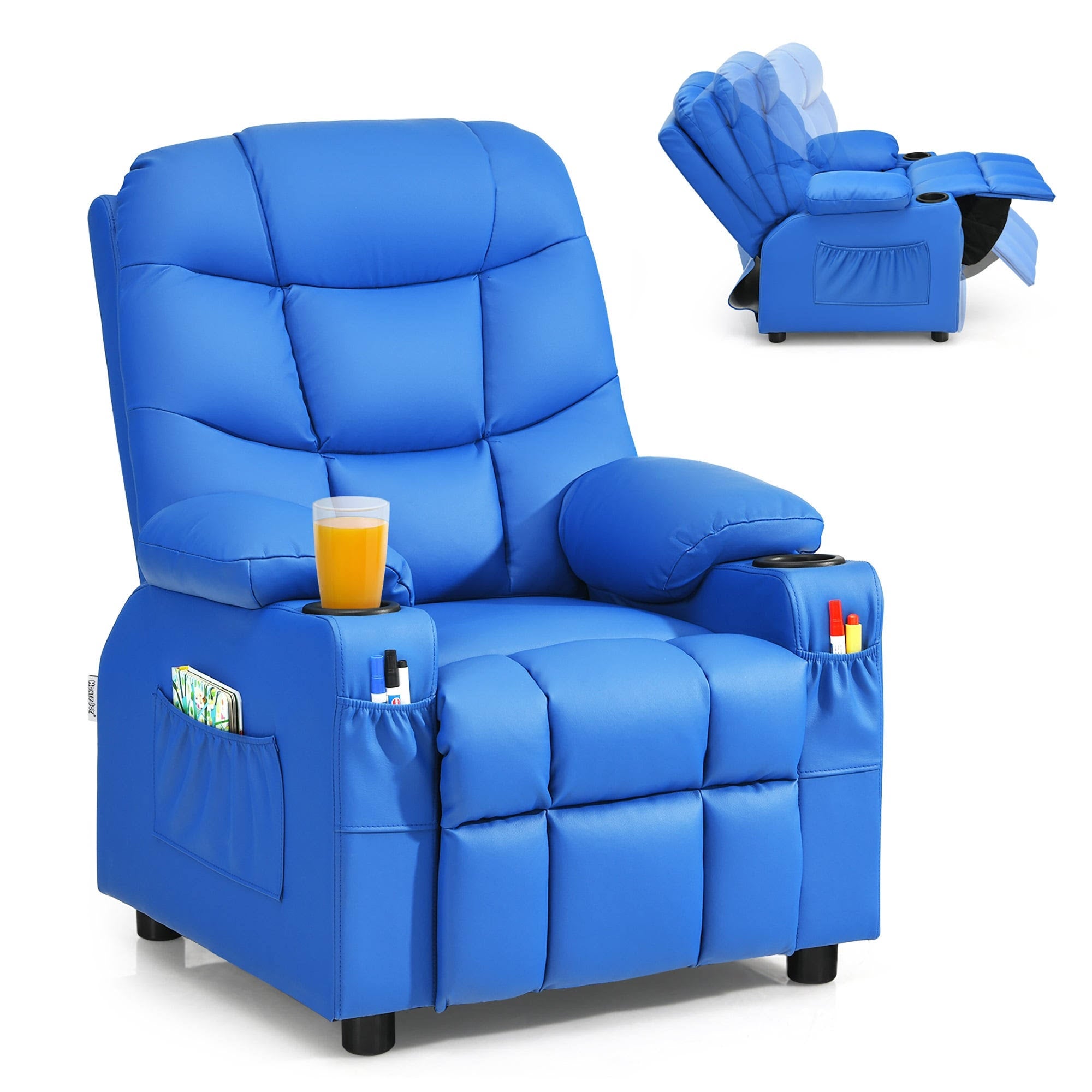 Blue PU Leather Kids Recliner Chair with Cup Holders Z631