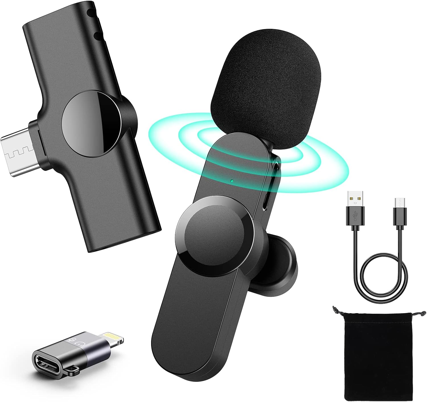 Wireless Lavalier Microphone, USB C, Clip On, Pack of 2 L48209