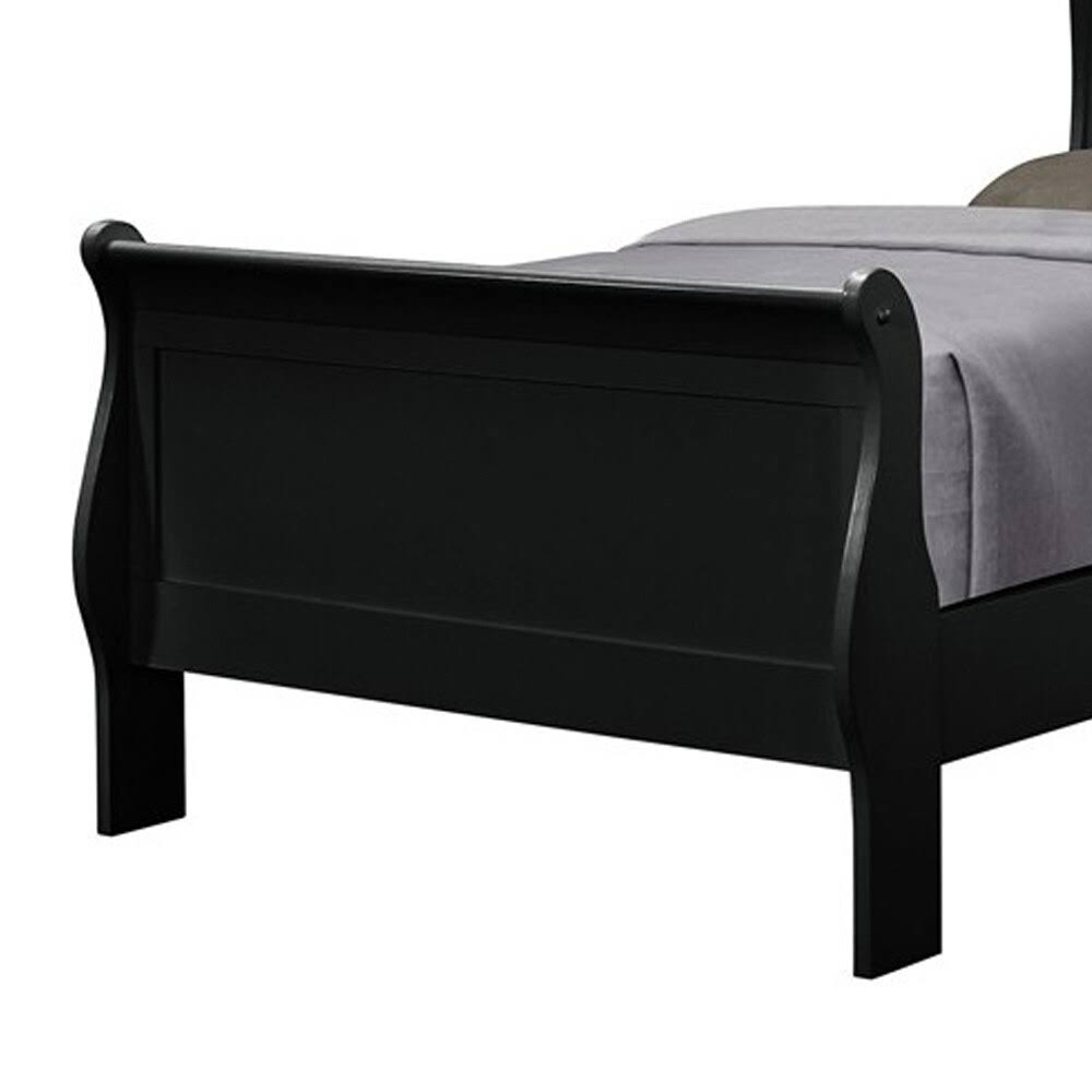 Black Wooden Twin Bed with Sleigh Paneled Headboard N79491