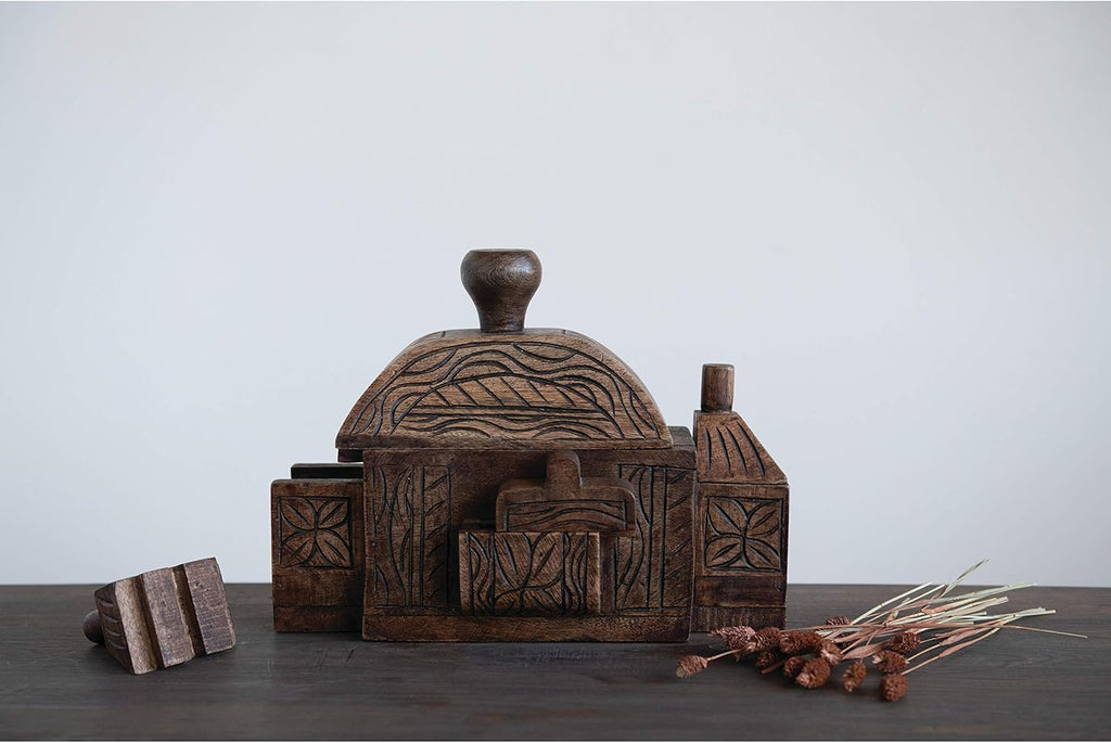 Carved Mango Wood Boxes, Natural, Pack of 2 K849450
