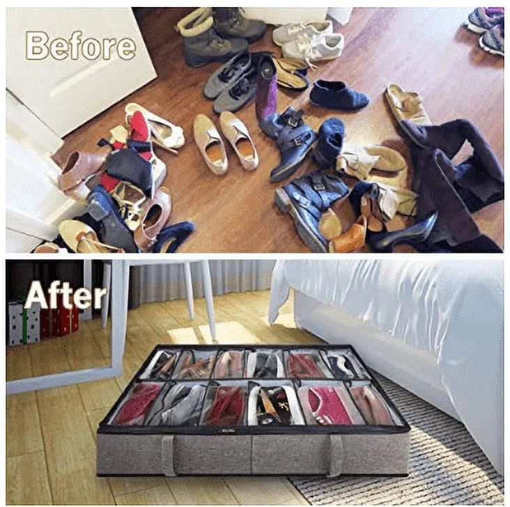 2 PCS Under Bed Shoe Storage Organizer with Clear Cover Window, Gray J236482