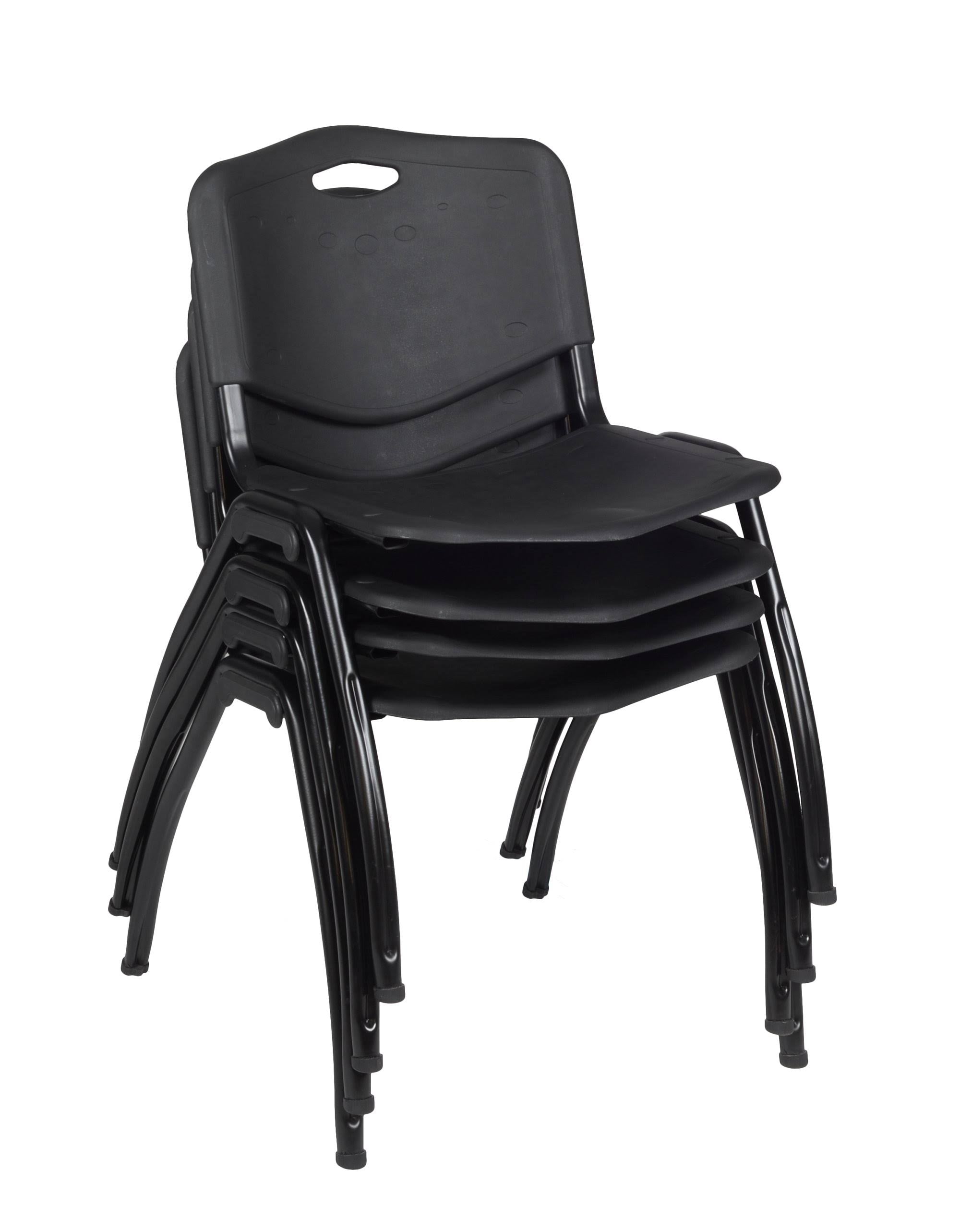 36x22 Square Breakroom Table Mocha Walnut with 4 Stack Chairs Black Z90213