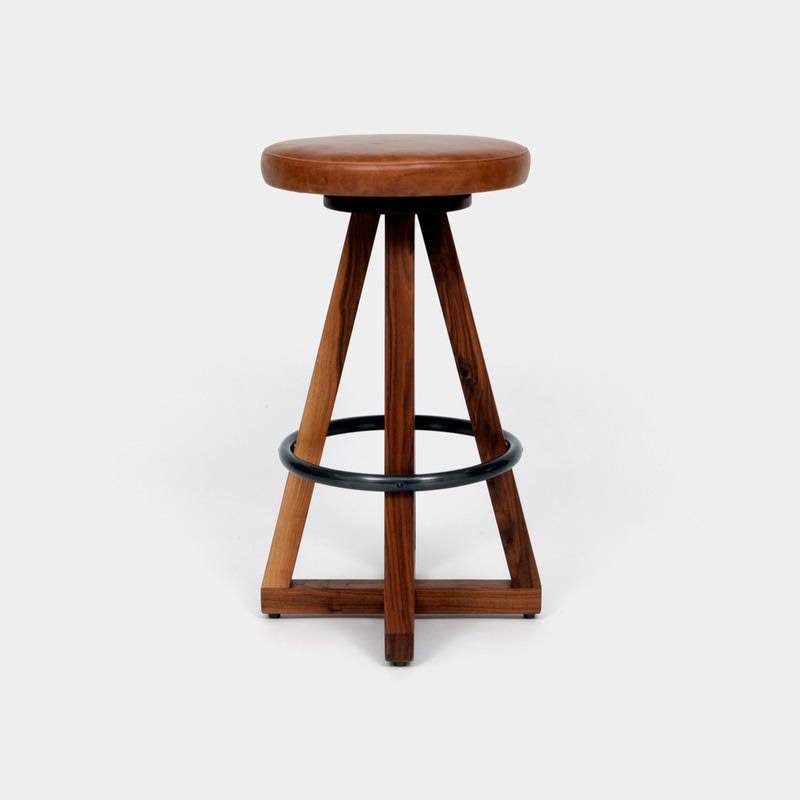 Bleached White Oak Stool with Blackened Steel F8766
