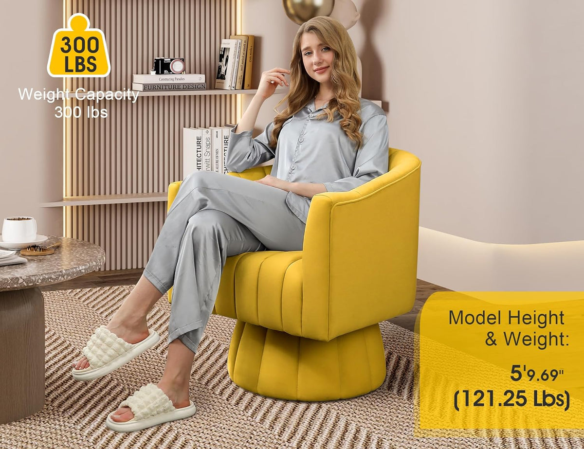 Beige Velvet Swivel Barrel Accent Sofa Chair B8102