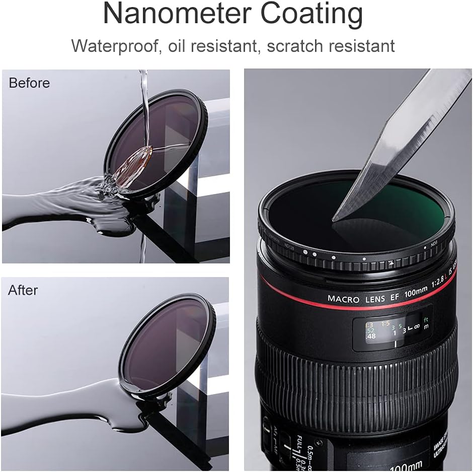 67mm Variable ND Filter ND8-ND128 (3-7 Stop) HD Hydrophobic VND Filter I668