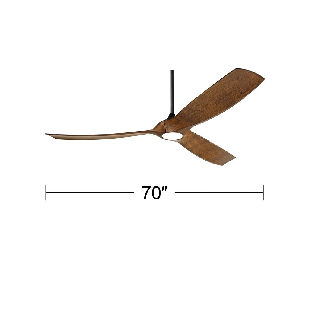 70" Black Koa Damp Rated Indoor Outdoor Ceiling Fan with Dimmable LED Light Remote E85618