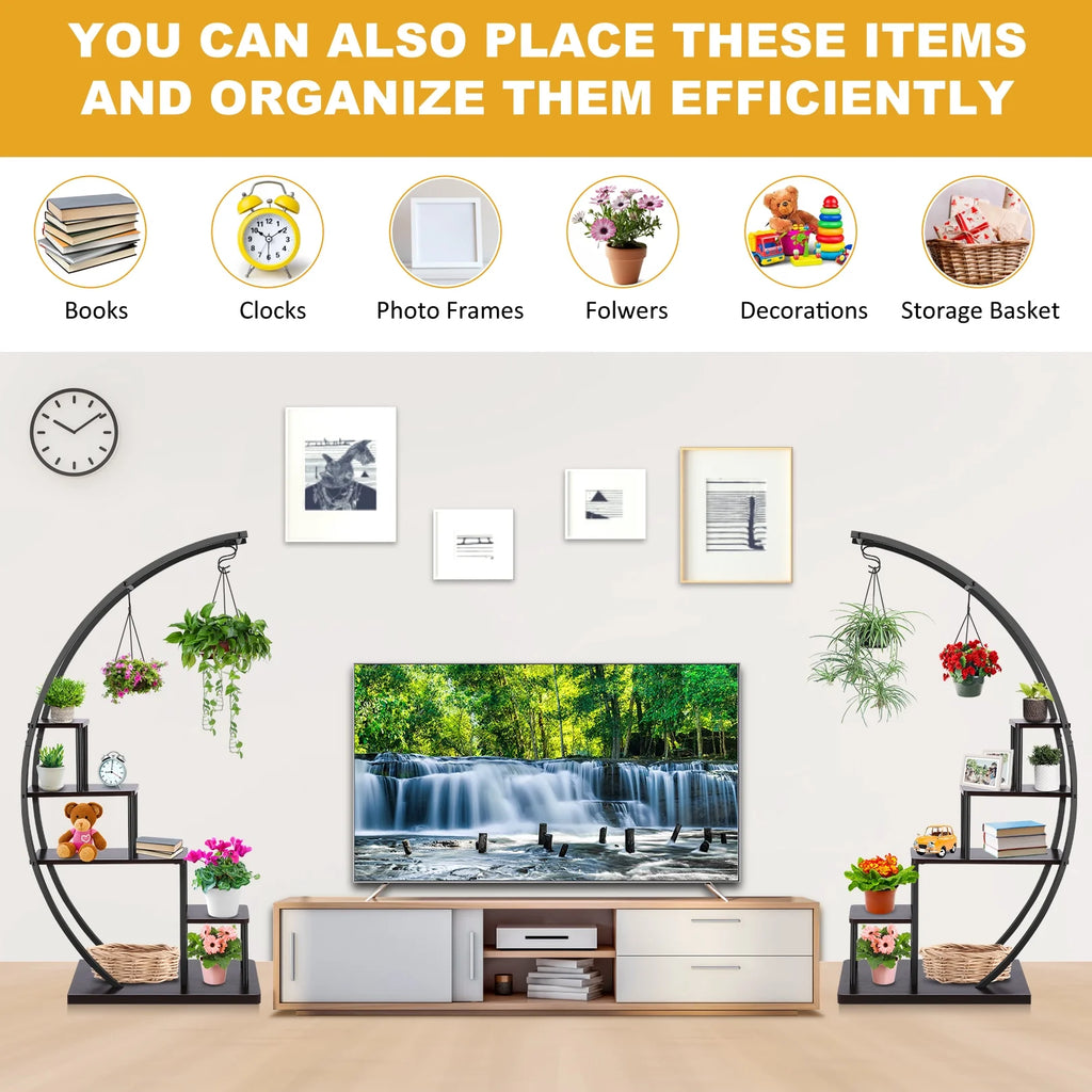 5 Tier Half Moon Shape Plant Stand with Hanging Hook R405392