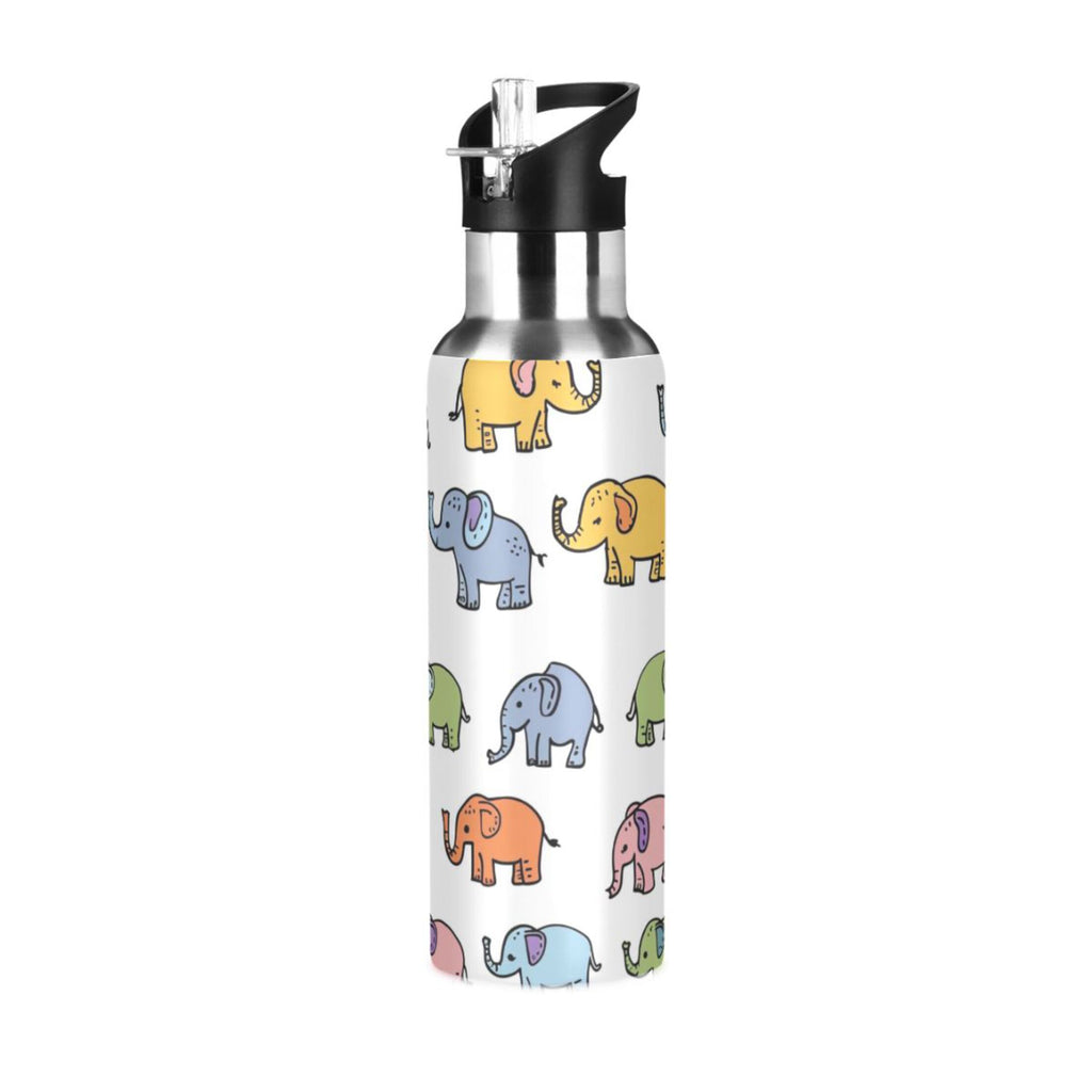 Cartoon Elephants Insulated Stainless Steel Water Bottle with Straw Lid, 20 oz O5055