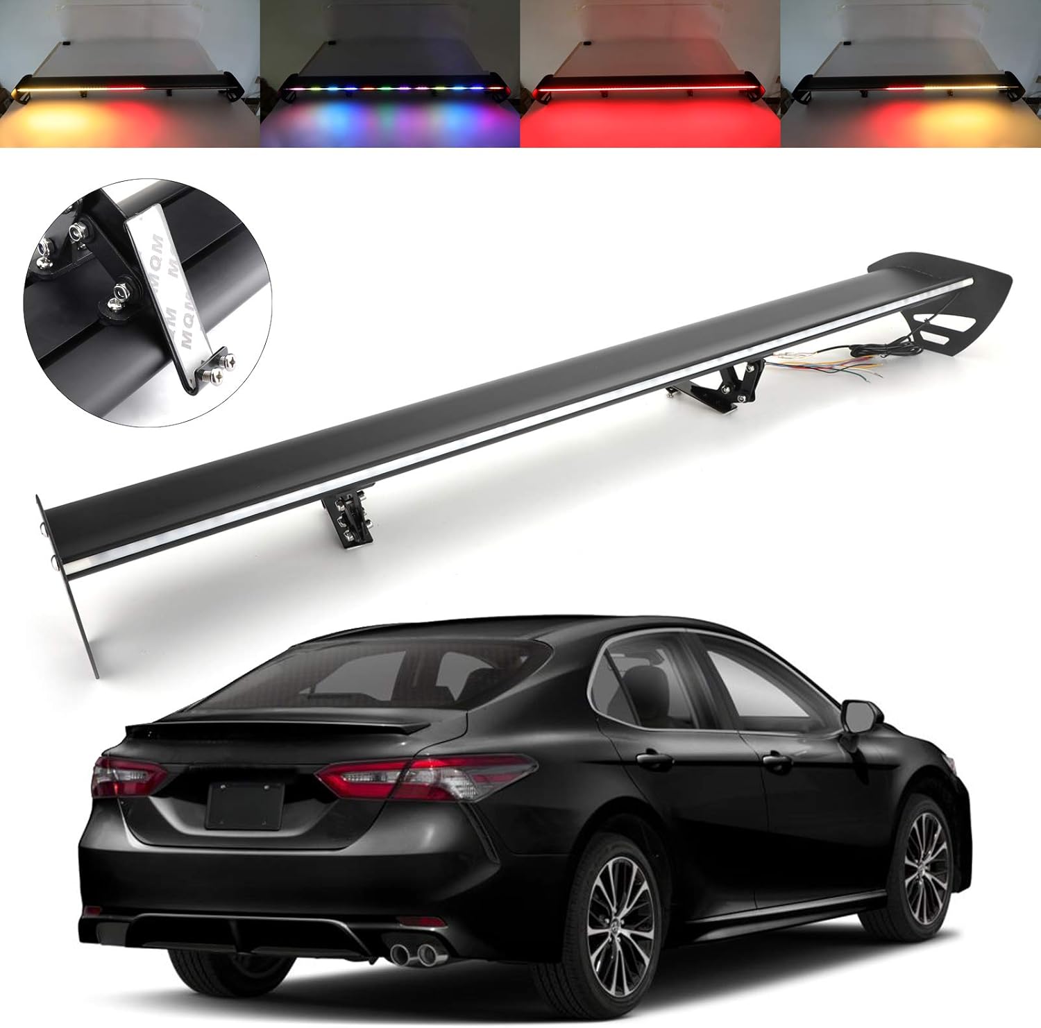 Universal Hatch Adjustable Aluminum Rear Trunk Wing Racing Spoiler With LED P597459