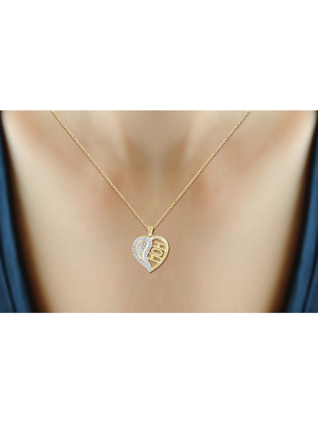 14K Gold Plated Silver Mother Daughter Necklace with White Diamonds B937541