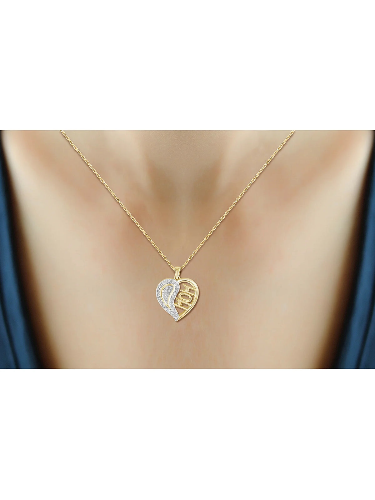 14K Gold Plated Silver Mother Daughter Necklace with White Diamonds B937541