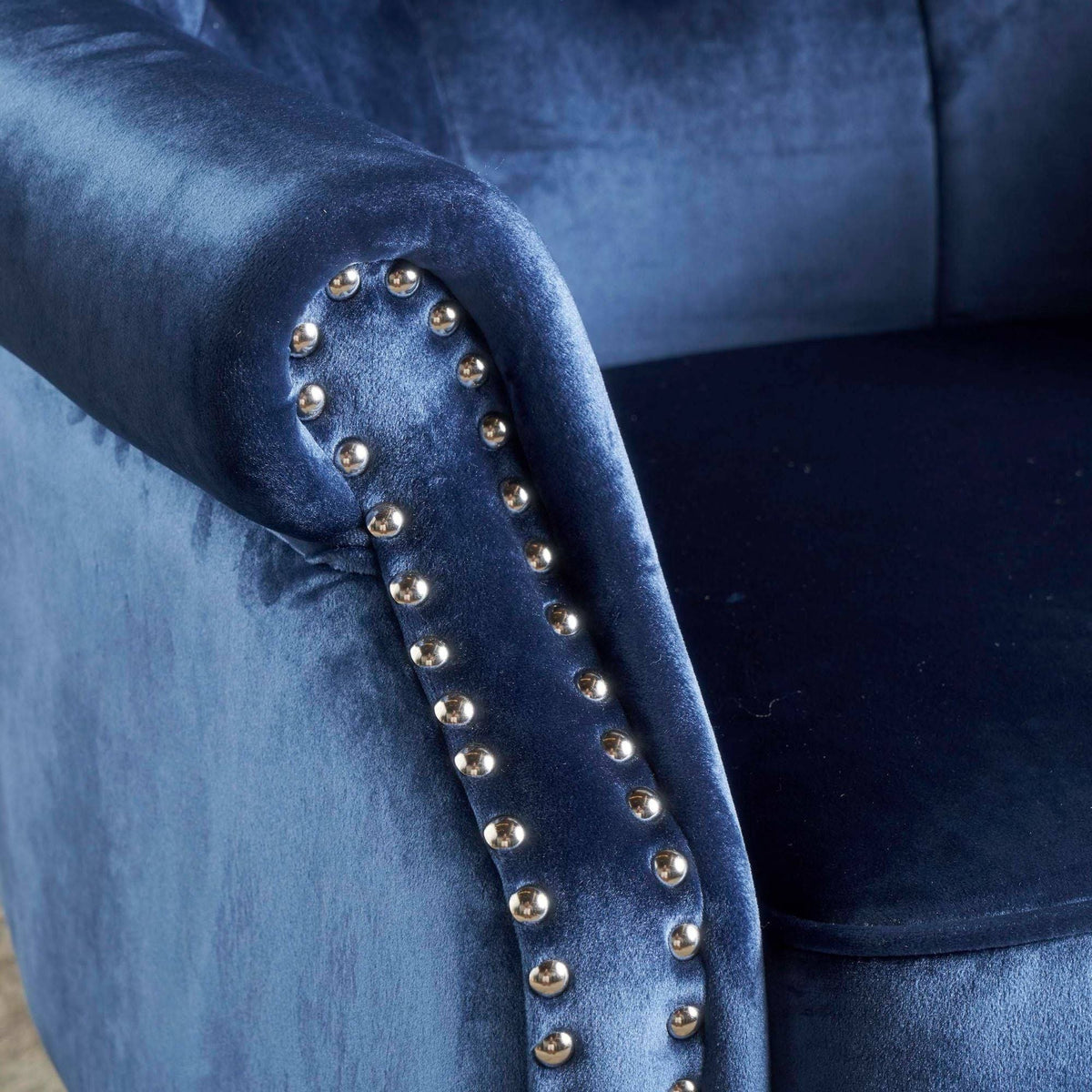 Cobalt Blue and Brown Tufted Club Chair E394