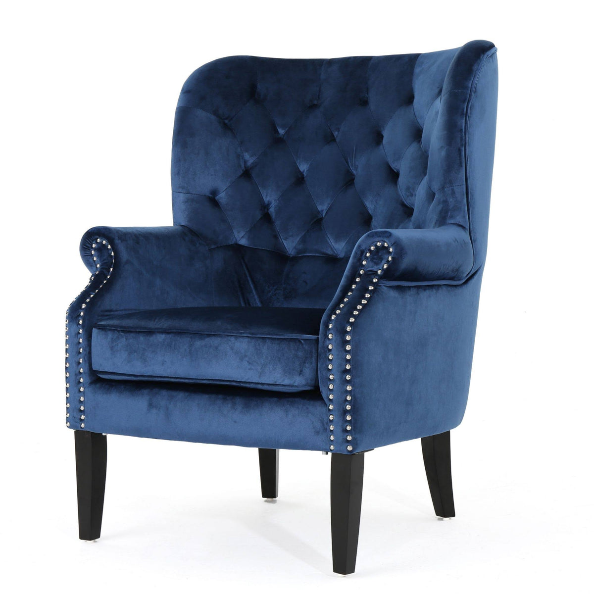 Cobalt Blue and Brown Tufted Club Chair E394