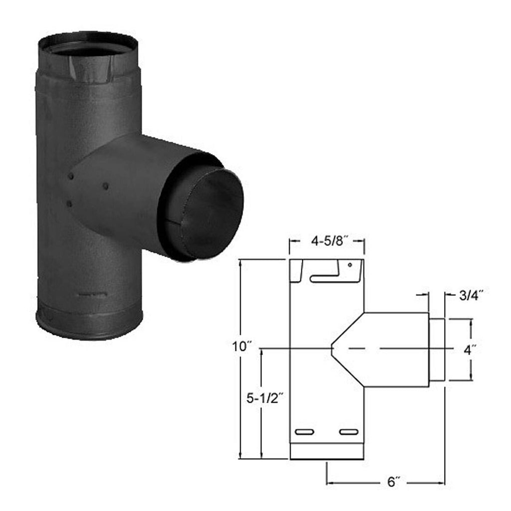 4 inch PelletVent Pro Adaptor Tee Black F35509
