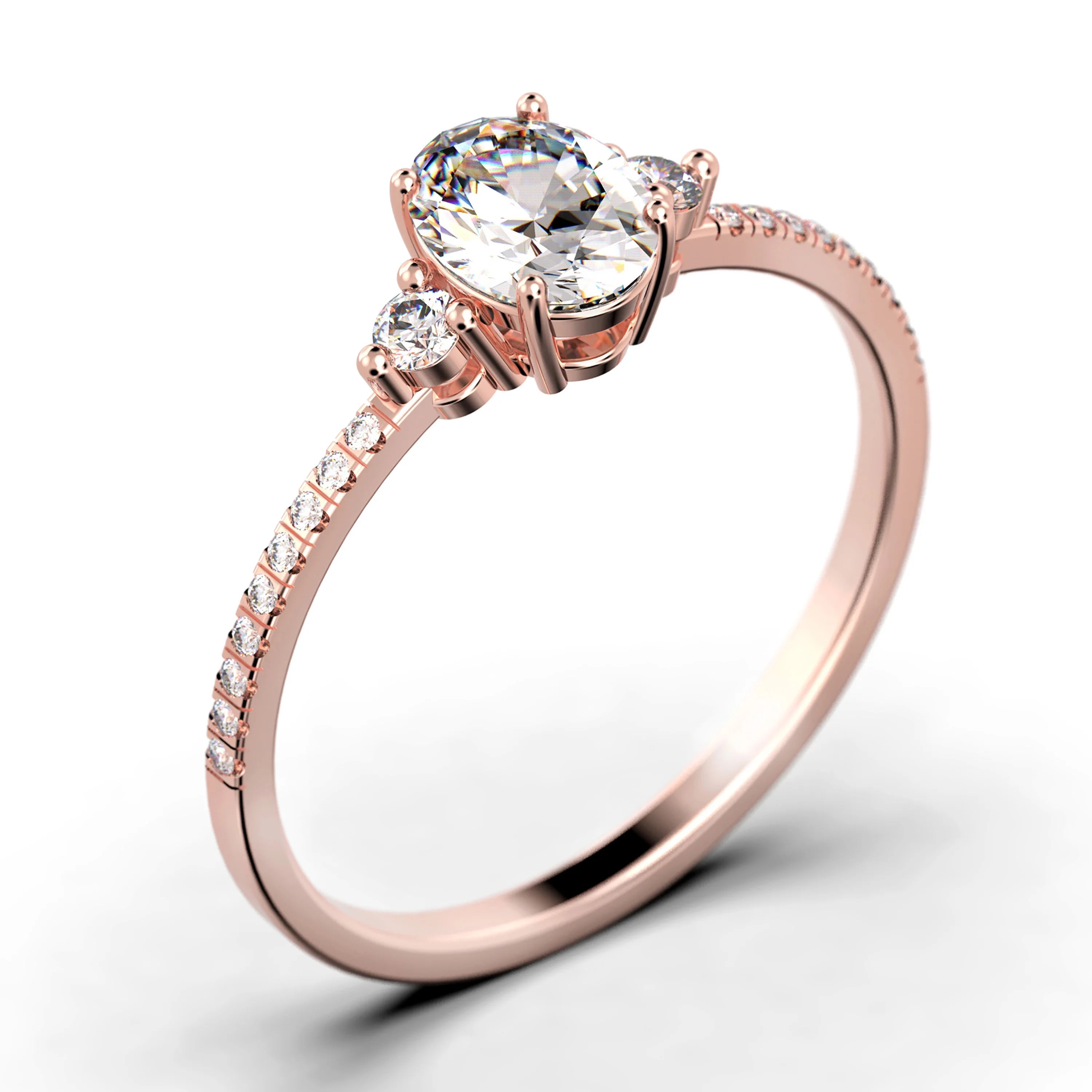 Oval Cut Diamond Moissanite Engagement Ring in 10k Solid Rose Gold T82766