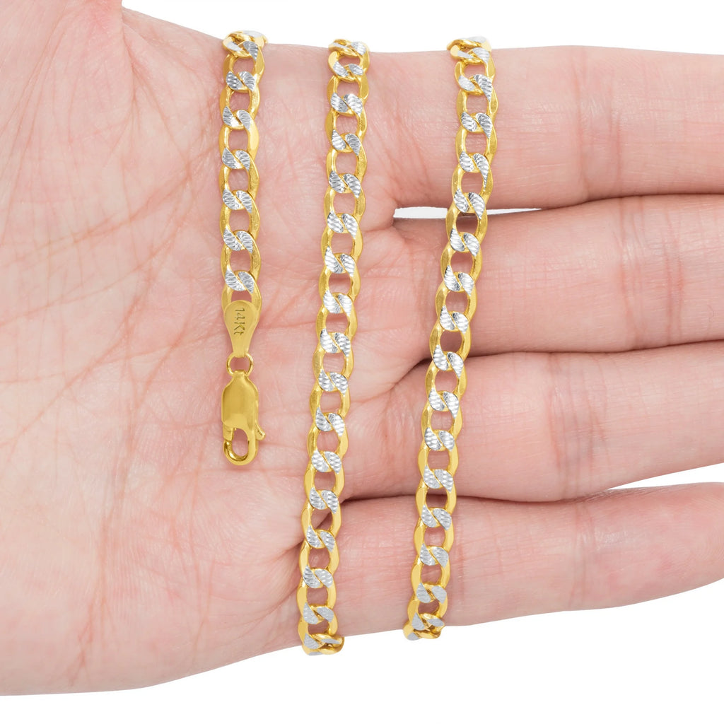 14k Yellow Gold Cuban Chain Diamond Cut Two Tone Bracelet K8525