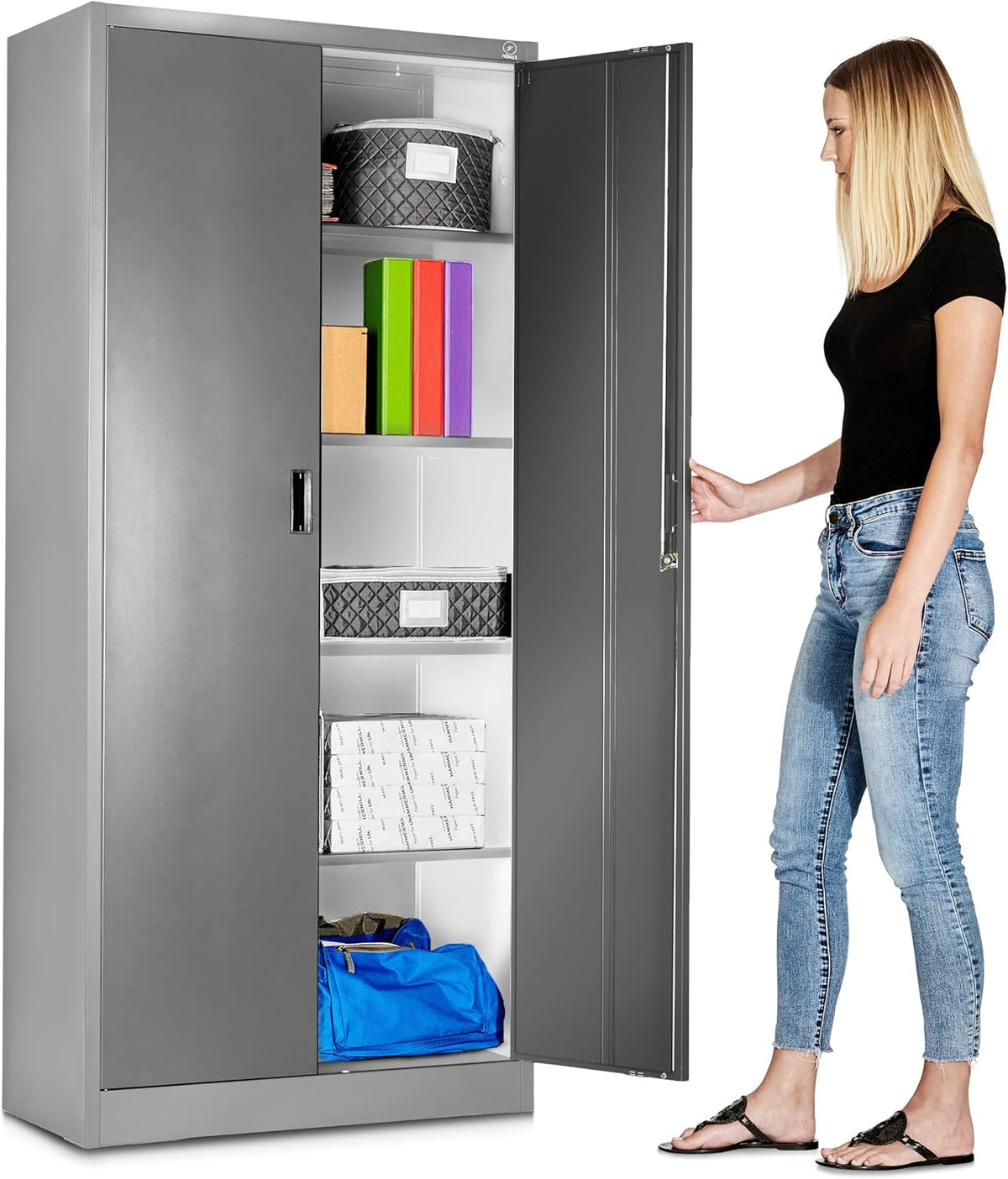 Metal Garage Storage Cabinet with Adjustable Shelves & Locking Doors L663288