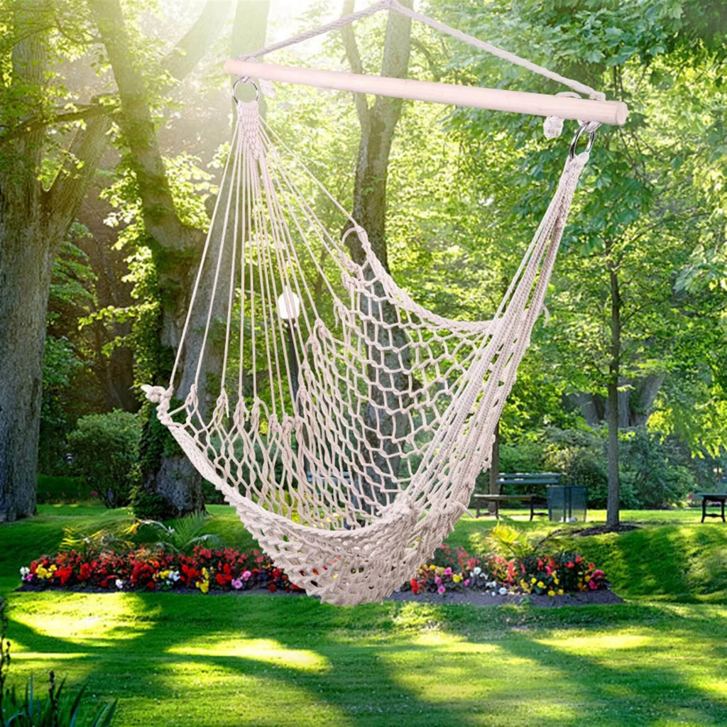 Cotton Rope Hammock Chair with Wood Stretcher D4684