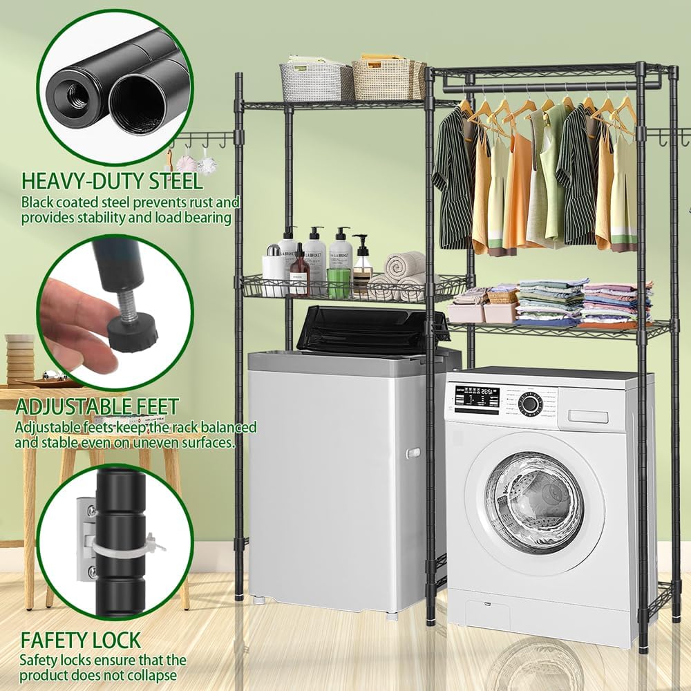 Black 4 Tier Clothes Drying Rack with Adjustable Shelves J31807
