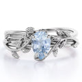 1 Carat Teardrop Created Aquamarine Bridal Ring Set in 18K White Gold Plating over Silver Q775