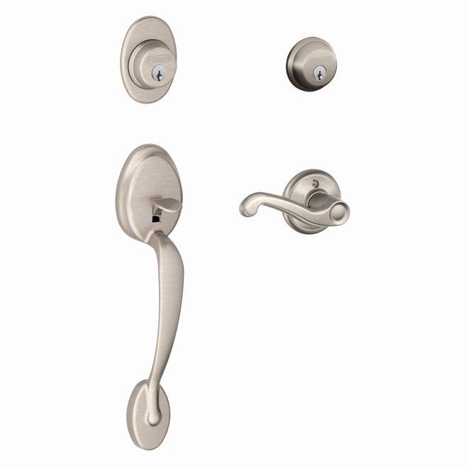 Satin Nickel Double Cylinder Handleset with Trim T501438