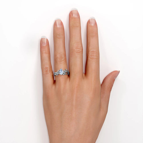 1 Carat Teardrop Created Aquamarine Bridal Ring Set in 18K White Gold Plating over Silver Q775