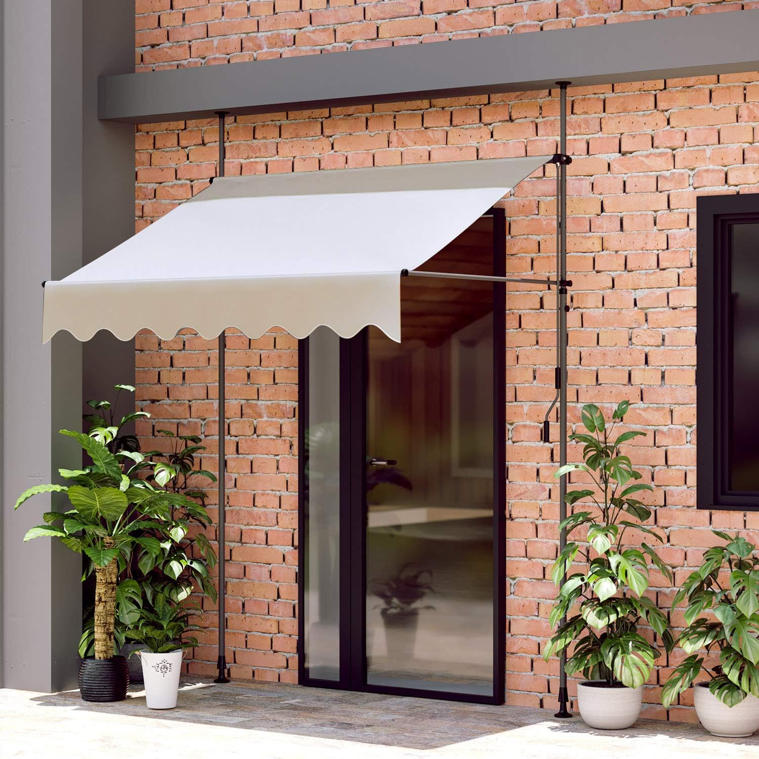 Khaki Retractable Patio Awning with Hand Crank A4029