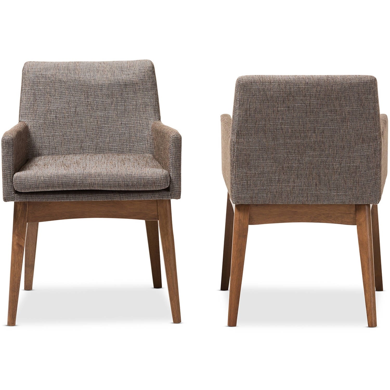 Set of 2 Walnut Wood Fabric Upholstered Arm Chairs K3490