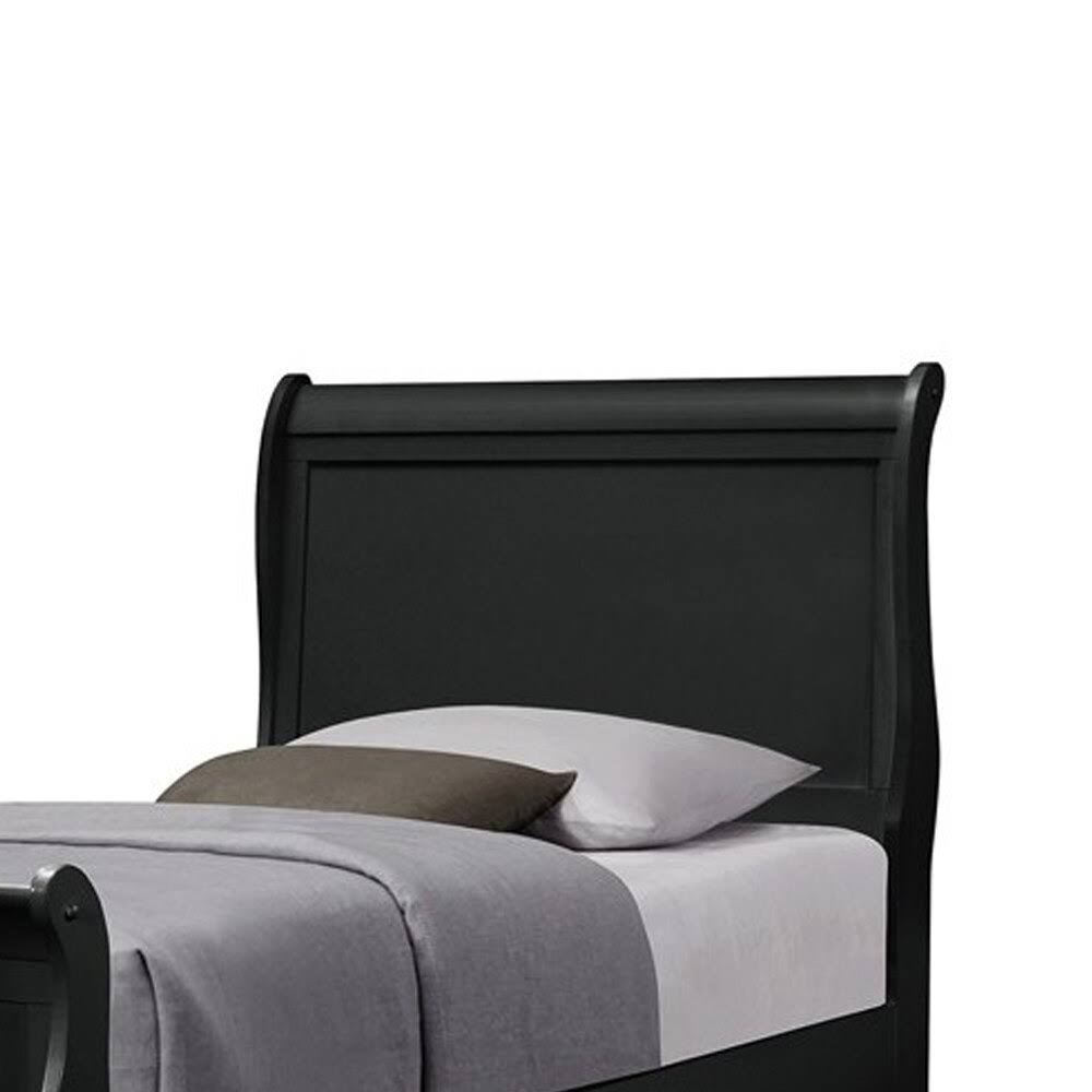 Black Wooden Twin Bed with Sleigh Paneled Headboard N79491