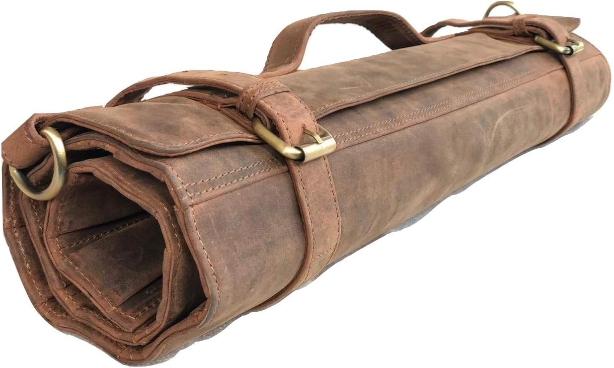 Black Buffalo Leather Knife Roll Set I989484