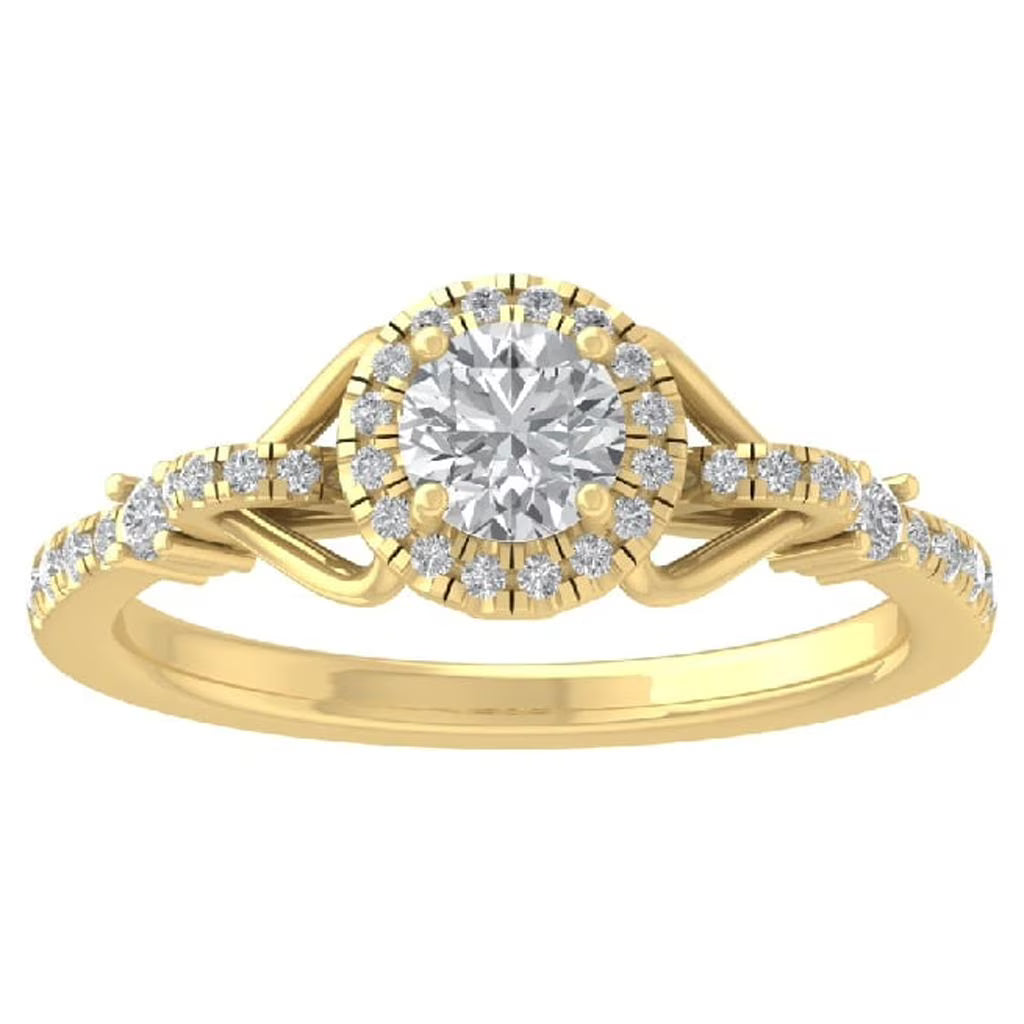 14K Yellow Gold Diamond Halo Engagement Ring Size 10 I33413