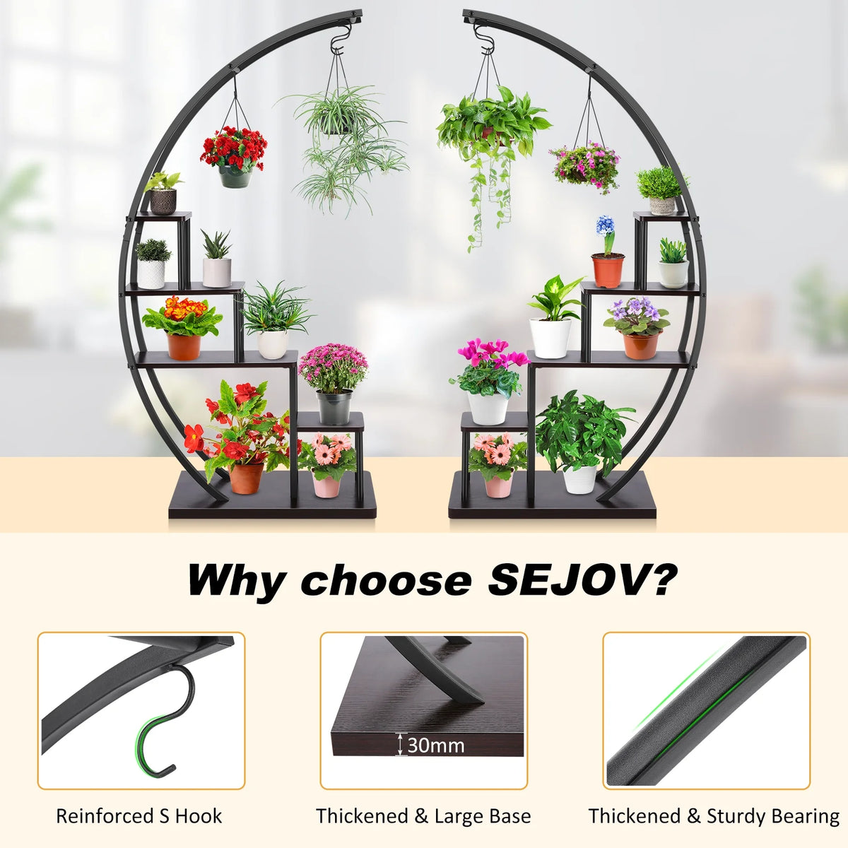 5 Tier Half Moon Shape Plant Stand with Hanging Hook R405392