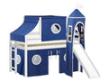 White Low Loft Twin Bed with Slide and Tent F26371